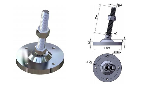 M16 Op zwaar werk berekende Been Leveler van Machine het Regelbare Nivellerende Voeten 10*2cm Stootkussen Antierosie